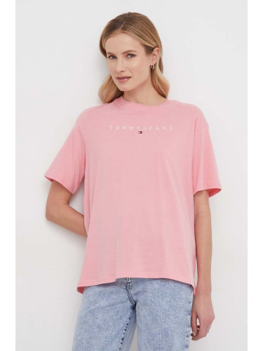 Памучна тениска Tommy Jeans в розово DW0DW17836