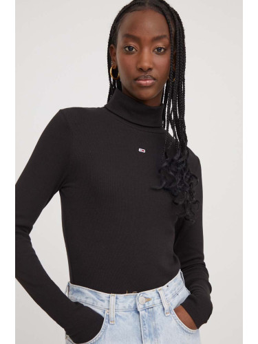Блуза с дълги ръкави Tommy Jeans в черно с поло DW0DW17388