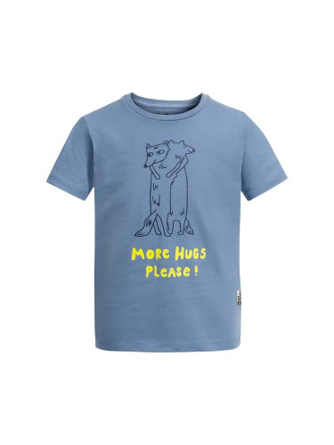 Детска памучна тениска Jack Wolfskin MORE HUGS в синьо с принт