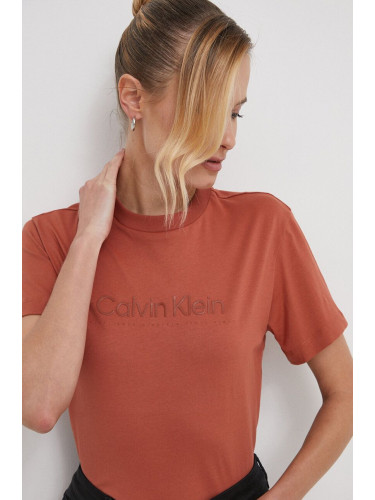Памучна тениска Calvin Klein в кафяво K20K206753