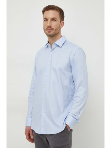 Риза BOSS мъжка в синьо със стандартна кройка с класическа яка 50508772
