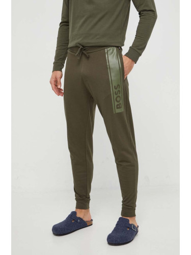 Домашен спортен панталон от памук BOSS в зелено с принт 50510628
