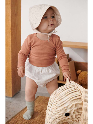 Бебешка памучна шапка Liewood Rae Baby Anglaise Sun Hat With Ears в бежово с фина плетка от памук