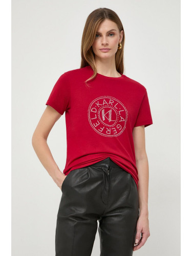 Памучна тениска Karl Lagerfeld в червено