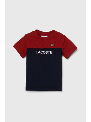 Детска памучна тениска Lacoste в тъмносиньо с десен