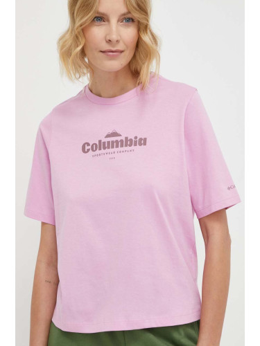 Памучна тениска Columbia North Cascades в розово 1992085