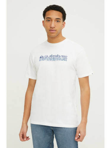 Памучна тениска Quiksilver в бяло с принт