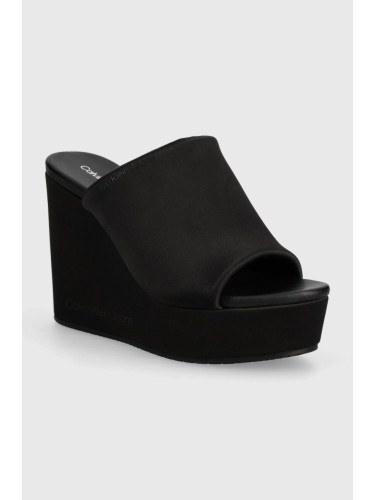 Чехли Calvin Klein Jeans WEDGE SANDAL SAT NYL DC в черно със скосена платформа YW0YW01359