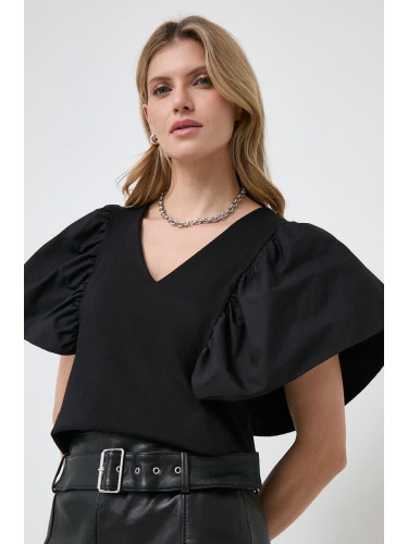 Памучна блуза Karl Lagerfeld в черно с изчистен дизайн