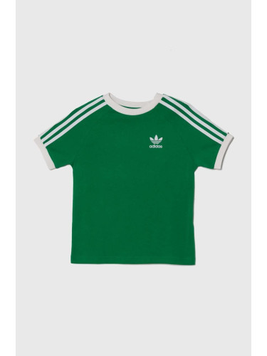 Детска памучна тениска adidas Originals в зелено с принт