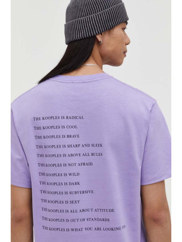 Памучна тениска The Kooples в лилаво с принт HTSC28015K