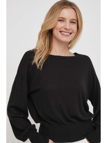 Пуловер с коприна Sisley в черно от лека материя