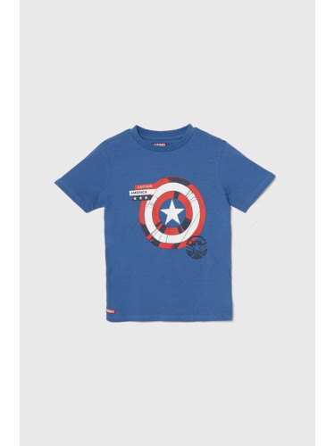 Детска памучна тениска zippy x Marvel в синьо с принт