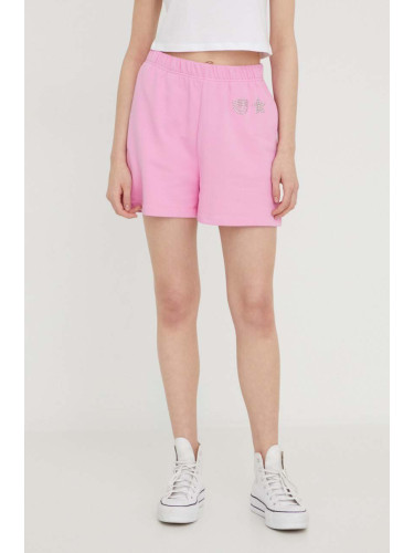 Къс панталон Chiara Ferragni EYE STAR в розово с апликация висока талия 76CBDG01