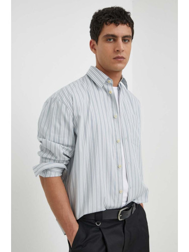 Памучна риза Drykorn RIKOV мъжка в сиво със свободна кройка с класическа яка 14407847360