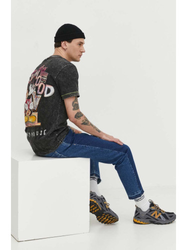 Памучна тениска Desigual x Disney MICKEY BAD MOOD в черно с десен