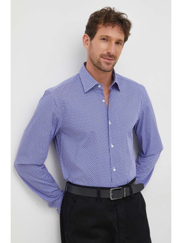 Риза BOSS мъжка в лилаво с кройка по тялото класическа яка 50478620