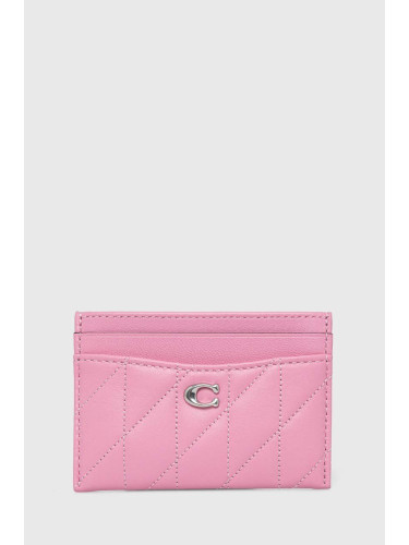 Кожен калъф за карти Coach Essential Card Case в розово