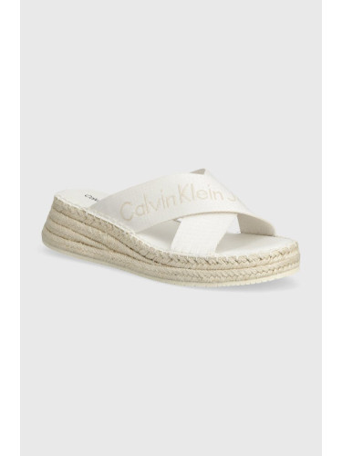 Чехли Calvin Klein Jeans SPORTY WEDGE ROPE SANDAL MR в бяло със скосена платформа YW0YW01364