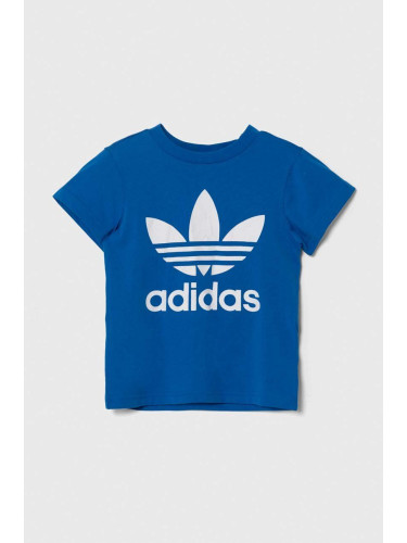 Детска памучна тениска adidas Originals TREFOIL TEE в синьо с принт