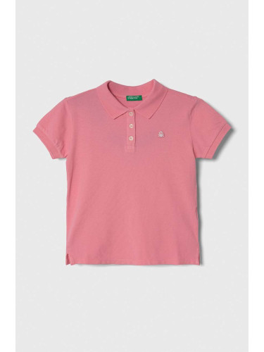 Детска тениска с яка United Colors of Benetton в розово с яка