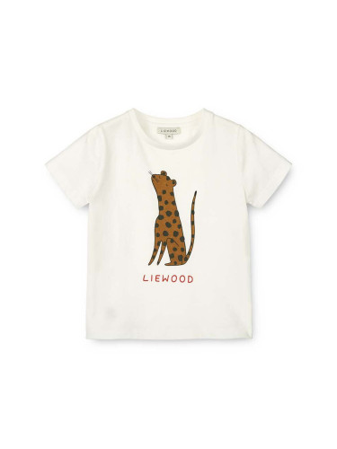 Детска памучна тениска Liewood Apia Placement Shortsleeve T-shirt в бежово с принт