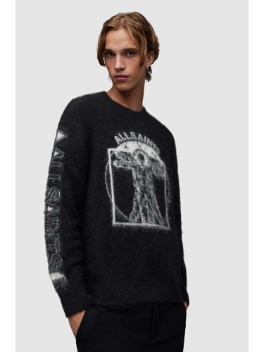 Пуловер с вълна AllSaints Insignia в черно от топла материя