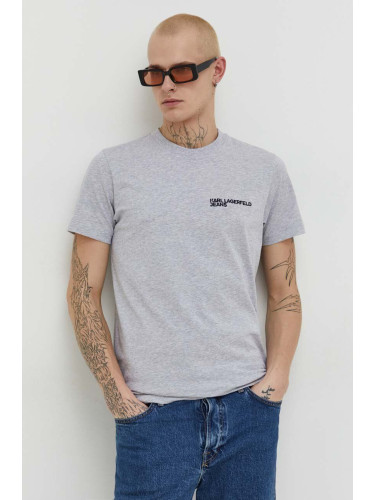 Памучна тениска Karl Lagerfeld Jeans в сиво с апликация