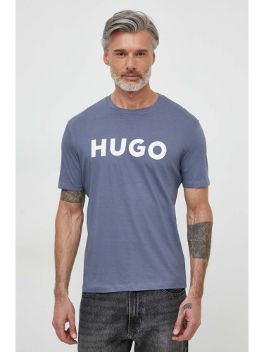 Памучна тениска HUGO в синьо с принт 50467556