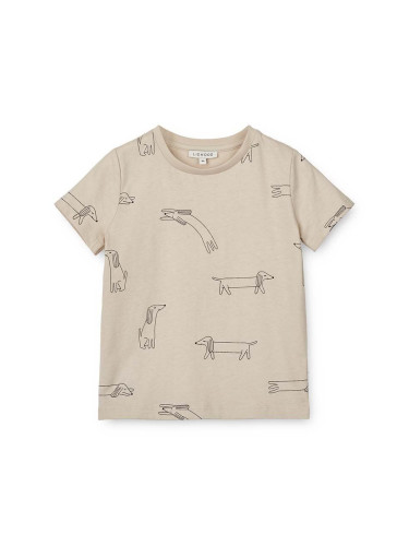 Детска памучна тениска Liewood Apia Printed Shortsleeve T-shirt в бежово с принт