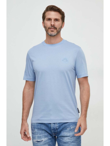 Памучна тениска BOSS в синьо с принт 50507787