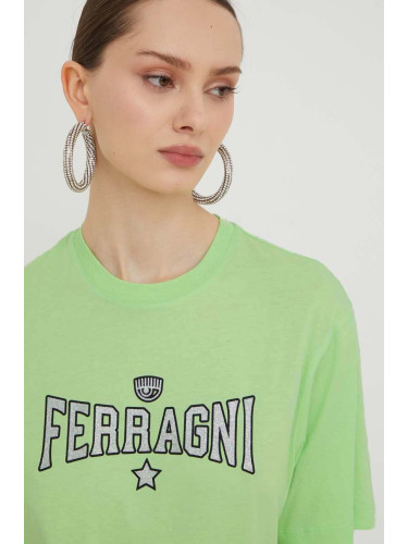Памучна тениска Chiara Ferragni STRETCH в зелено 76CBHC02