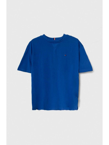 Детска памучна тениска Tommy Hilfiger в синьо с изчистен дизайн