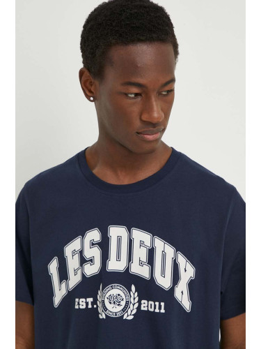 Памучна тениска Les Deux в тъмносиньо с принт LDM101166