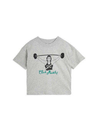 Детска памучна тениска Mini Rodini Club muscles в сиво с принт 0