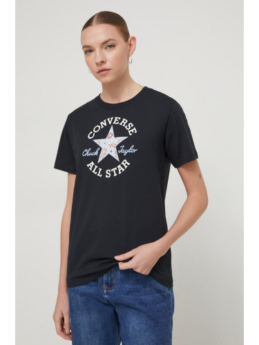 Памучна тениска Converse в черно