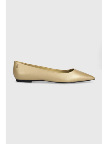 Кожени балеринки Tommy Hilfiger GOLD POINTED BALLERINA в златисто  FW0FW07883