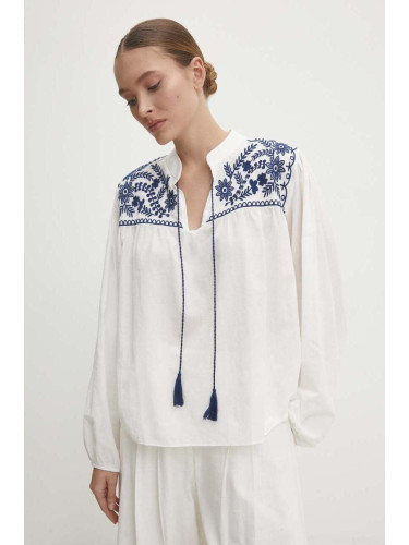 Памучна блуза Answear Lab дамска в бяло с апликация