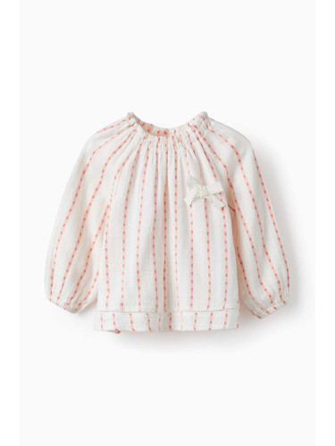 Бебешка памучна блуза zippy в бежово с десен