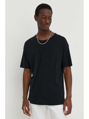 Памучна тениска American Vintage TEE SHIRT MC COL ROND в черно с изчистен дизайн MGAMI02DE24