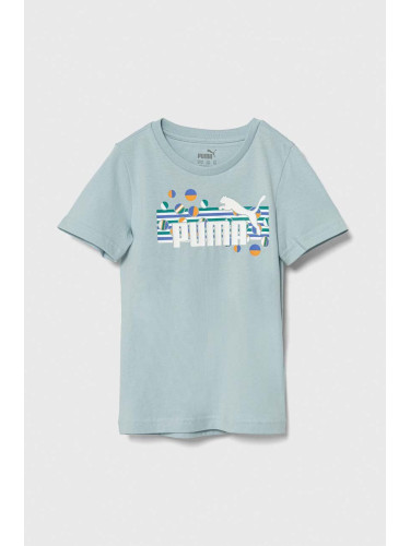 Детска памучна тениска Puma ESS+ SUMMER CAMP Tee в тюркоазено с принт