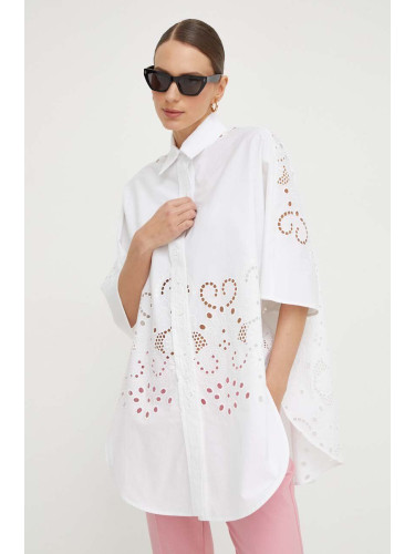 Риза Liviana Conti дамска в бяло със свободна кройка с класическа яка F4SQ10