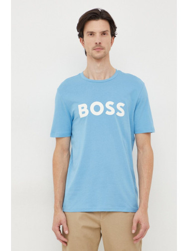 Памучна тениска BOSS CASUAL в синьо с принт 50481923