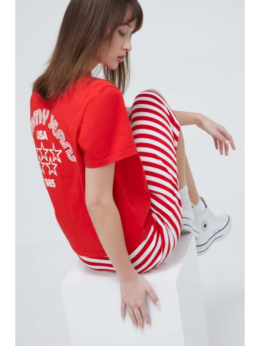 Памучна тениска Tommy Jeans в червено DW0DW17831