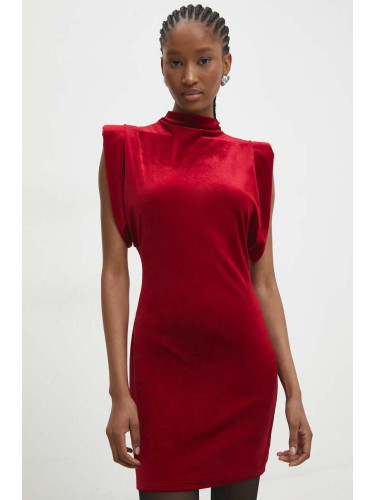 Кадифена рокля Answear Lab в червено къса със стандартна кройка