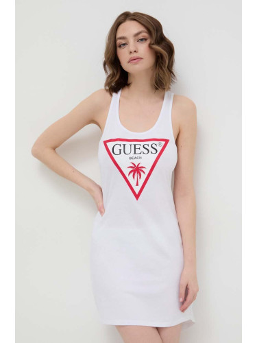 Памучна рокля Guess в бяло къса със стандартна кройка E3GP03 JA914