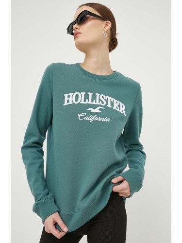 Суичър Hollister Co. в зелено с апликация