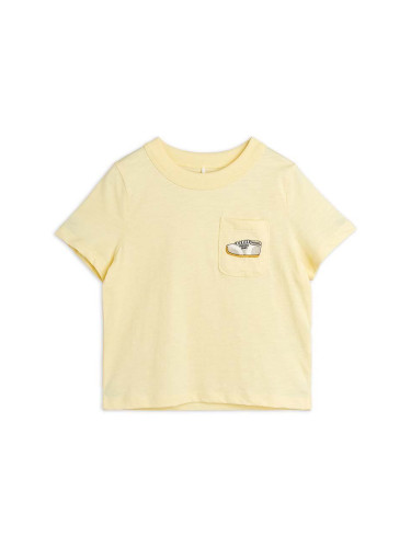 Детска памучна тениска Mini Rodini Jogging в жълто с принт 0