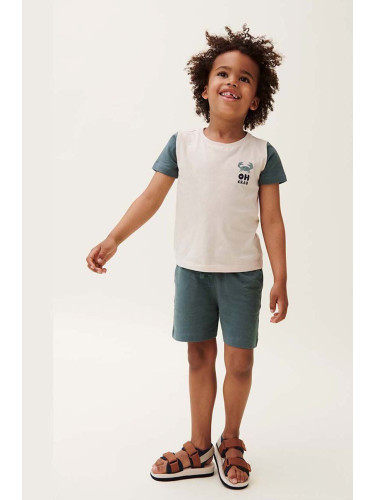 Детска памучна тениска Liewood Apia Placement Shortsleeve T-shirt в тюркоазено с принт
