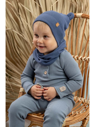 Детска памучна шапка Jamiks TOMAR в тъмносиньо с фина плетка